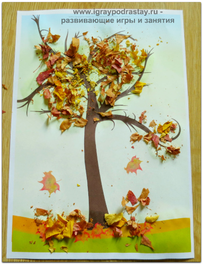 Поделка "Осень" из листочков для малышей. Поделка из листочков для малышей.